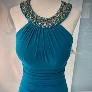 Stunning Cache Teal Top w/ Beaded Crystal Embellished Collar, Lined  - Sz 0